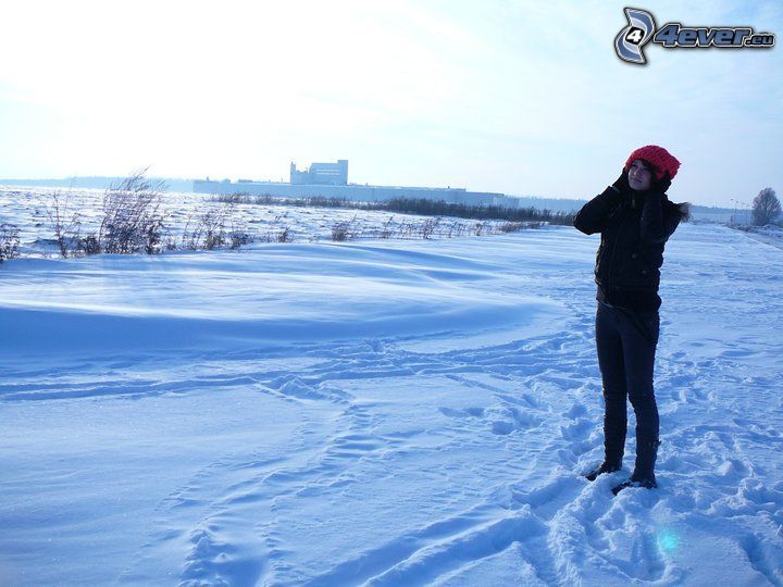 dievča na snehu, krajina, zima