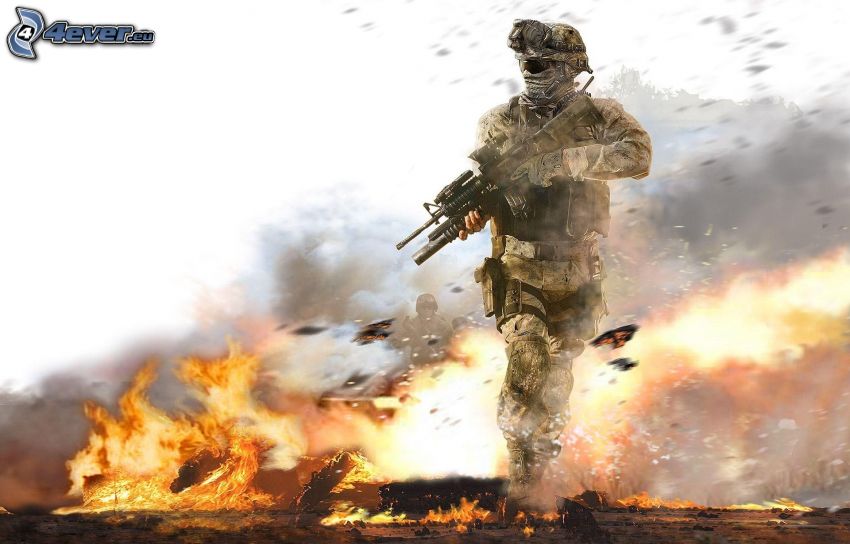 Call of Duty, vojak, výbuch, oheň