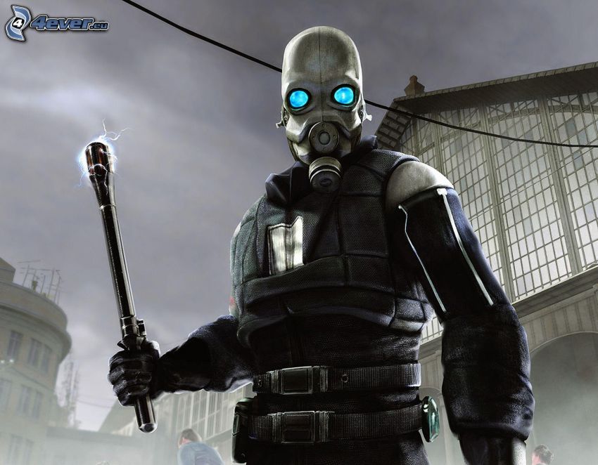 Half-Life 2, bojovník, plynová maska, fakľa