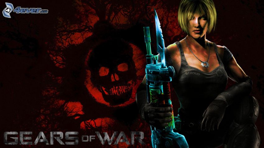 Gears of War, žena so zbraňou, lebka