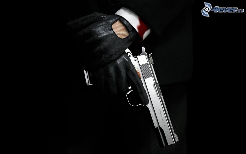 Hitman, zbraň, rukavice