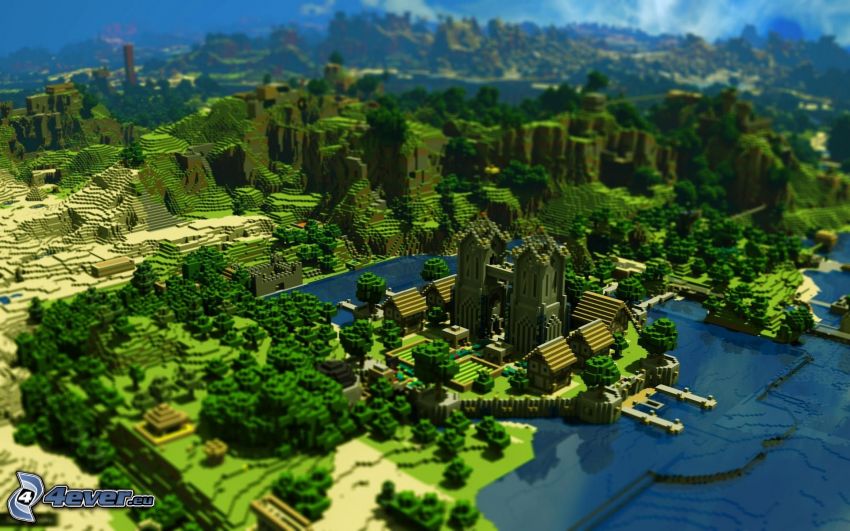 Minecraft, hory, dedinka, katedrála