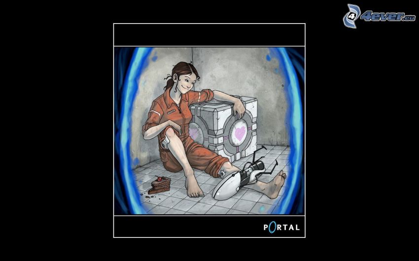 Portal, kreslená žena