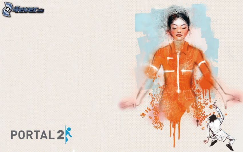 Portal 2, kreslená žena