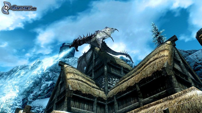 The Elder Scrolls Skyrim, čierny drak, chalupa