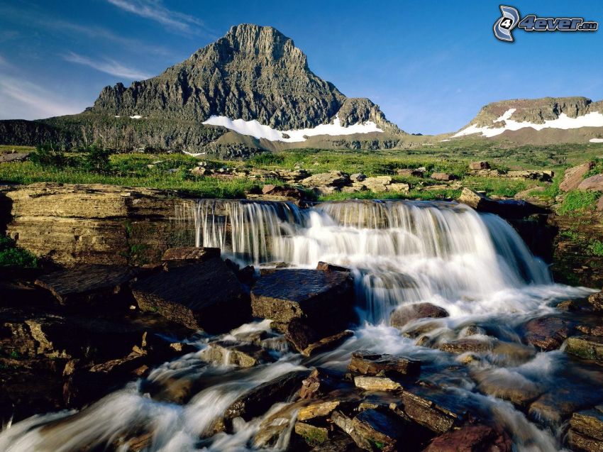Glacier National Park, hora, potok, vodopád