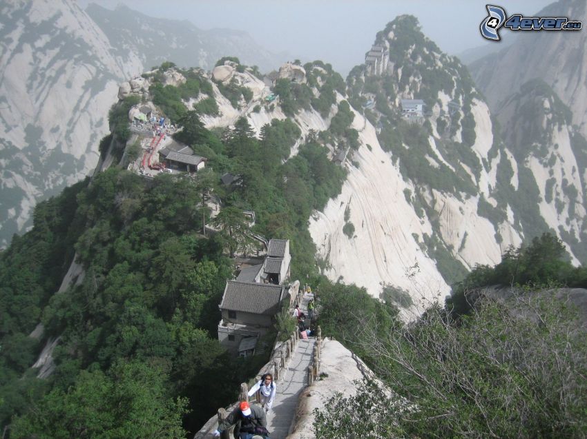 Mount Huang, skalnaté hory, chodník, turisti