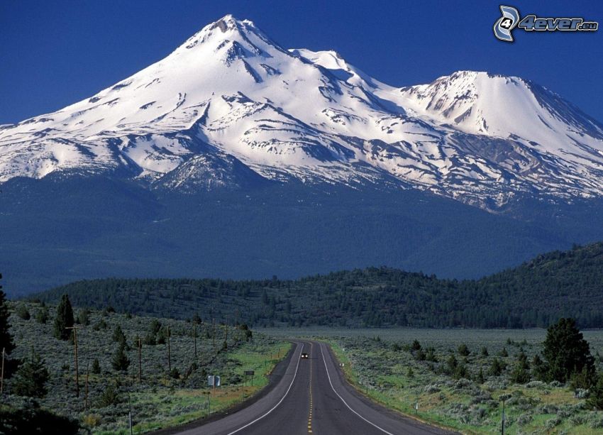 Mount Shasta, zasnežená hora, cesta