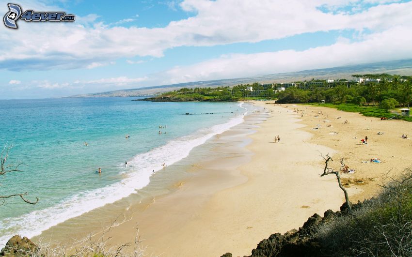 piesočná pláž, azúrové more, Havaj
