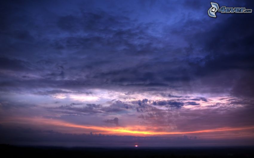 tmavý západ slnka, fialová obloha