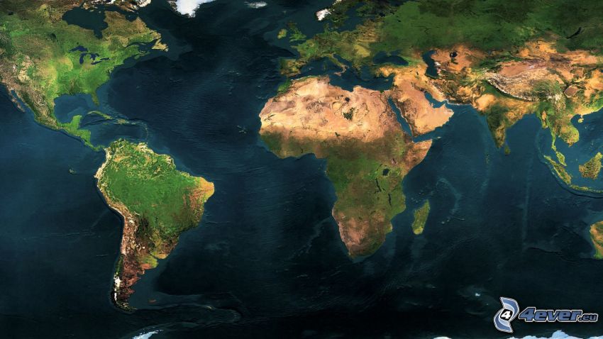 svet, mapa sveta, satelitný záber