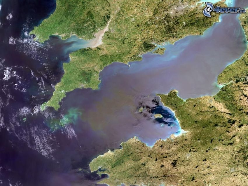 Lamanšský prieliv, Atlantický oceán, satelitný záber, Anglicko, Francúzsko, Zem