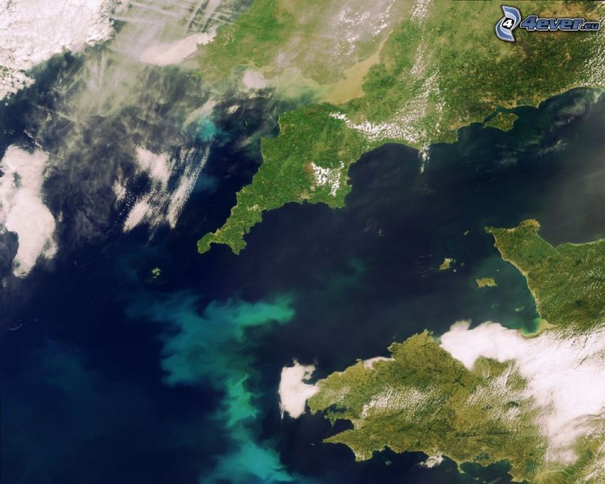 Lamanšský prieliv, satelitný záber, Anglicko, Francúzsko