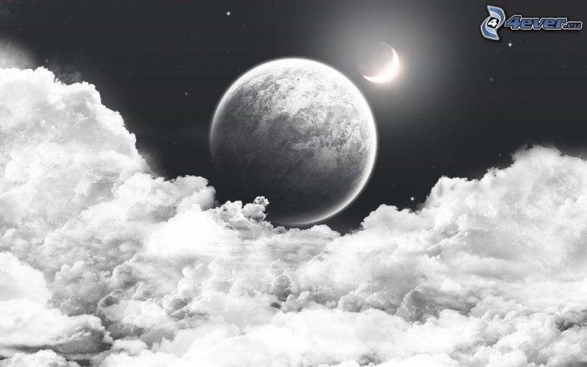 mesiac, oblaky