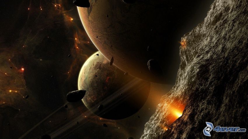planéty, asteroidy, hmlovina