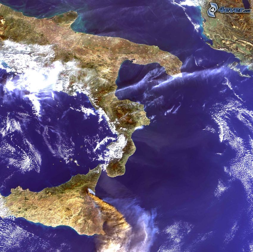 satelitný záber, Sicília, Taliansko