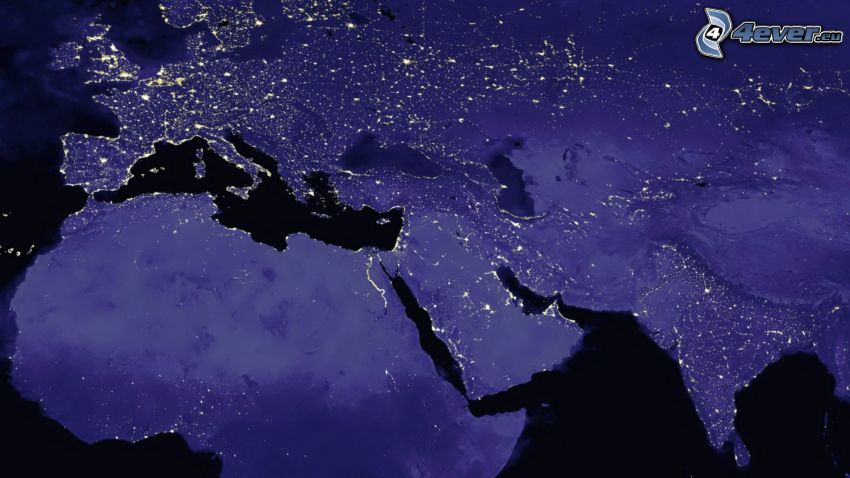 Zem v noci, Európa, Afrika, Ázia