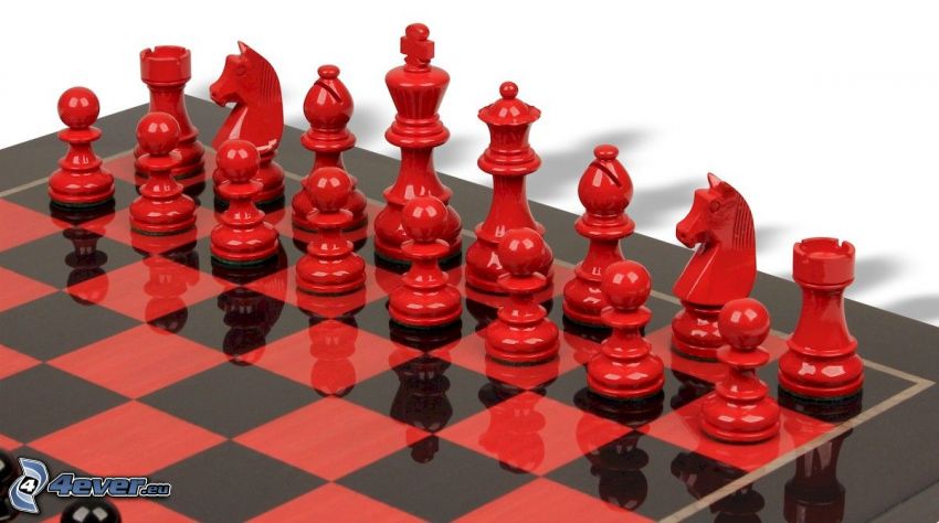 šach, šachové figúrky, šachovnica, červená
