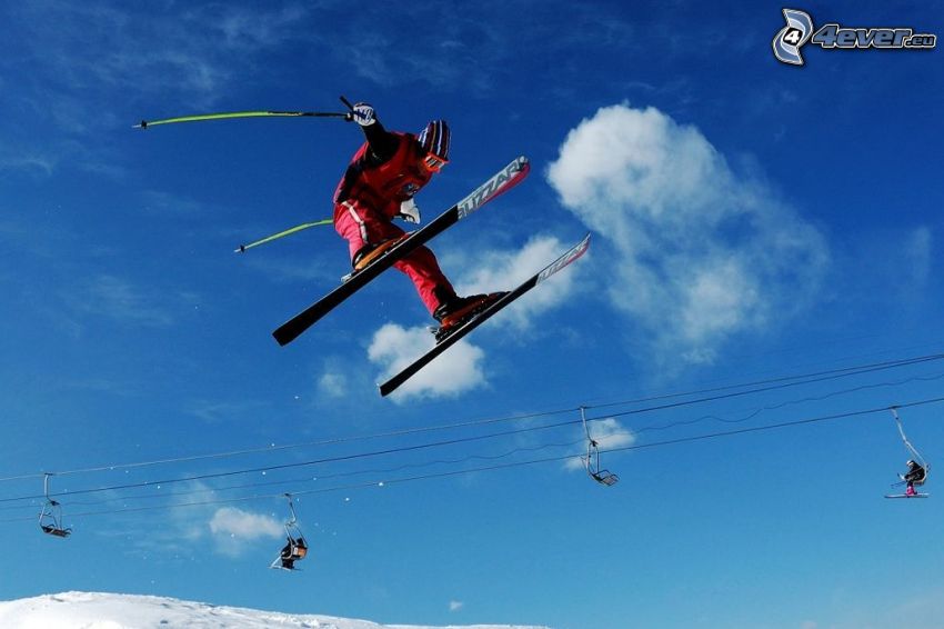 extrémne lyžovanie, skok na lyžiach, lanovka
