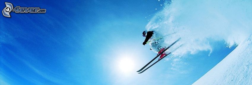 extrémne lyžovanie, skok na lyžiach, slnko