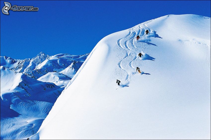 lyžovanie, zasnežené kopce, sneh, lyžiari