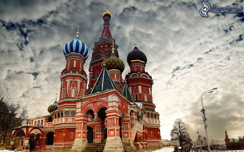 Chrám Vasiľa Blaženého, Moskva, Rusko, oblaky, HDR