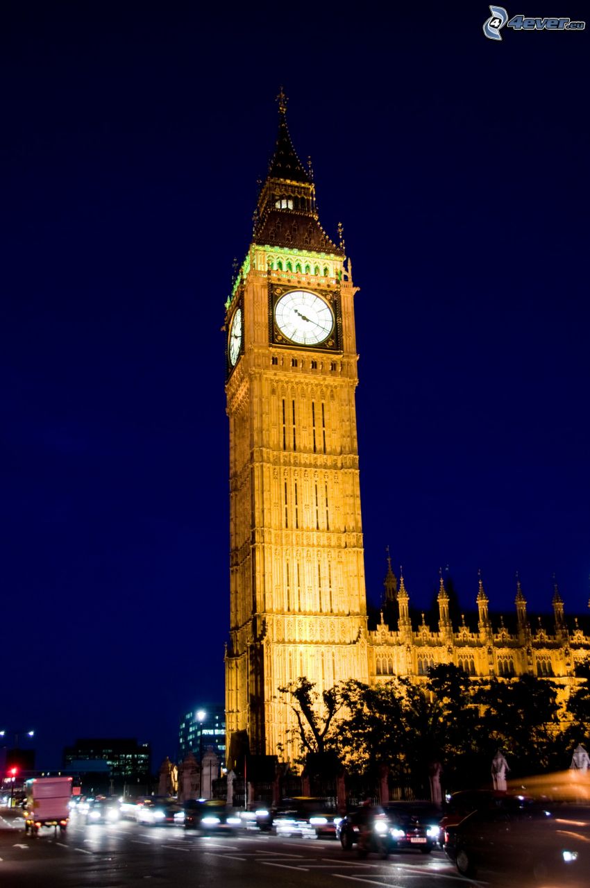 Big Ben, osvetlenie, večer, Londýn, Anglicko