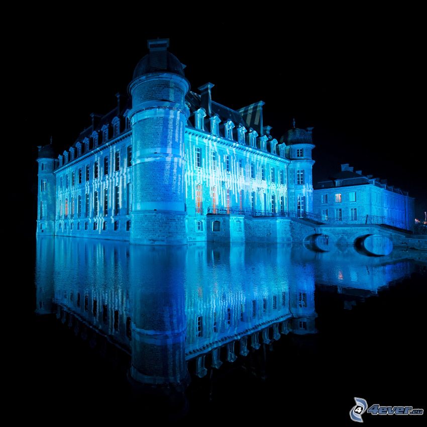 Château de Belœil, jazero, odraz, osvetlenie, hrad pri vode