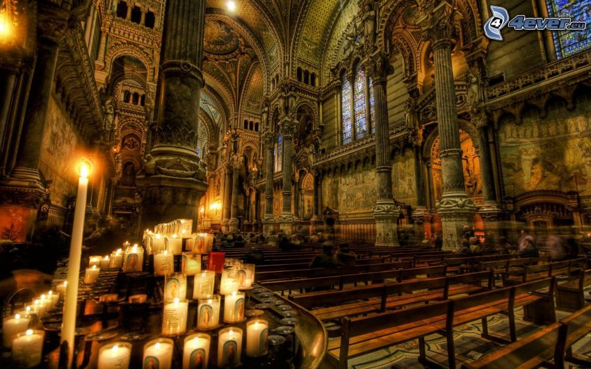 katedrála, sviečky, HDR