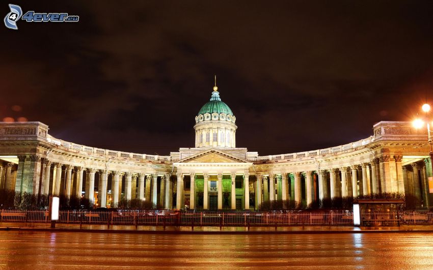 Petrohrad, Rusko, noc, osvetlenie