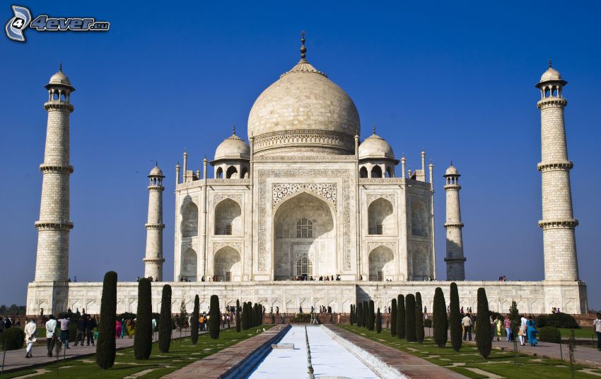 Tádž Mahal, voda, stromy