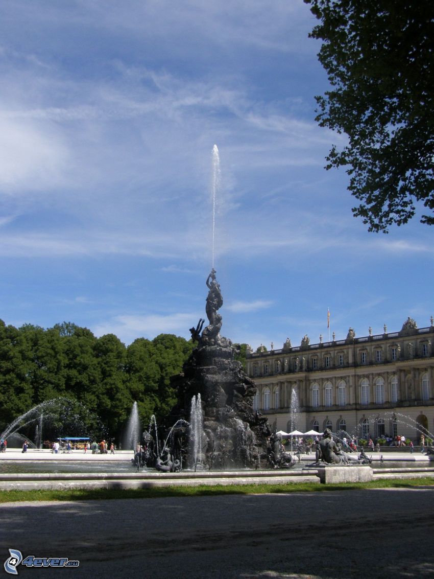 zámok Ľudovíta II Bavorského, fontána, Herrenchiemsee, Bavorsko