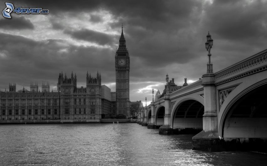 Big Ben, Westminsterský palác, britský parlament, Temža, most