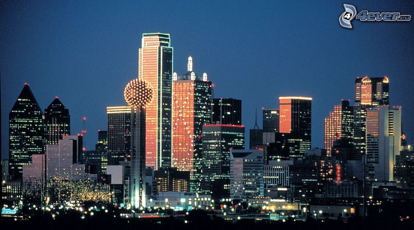Dallas, nočné mesto, mrakodrapy