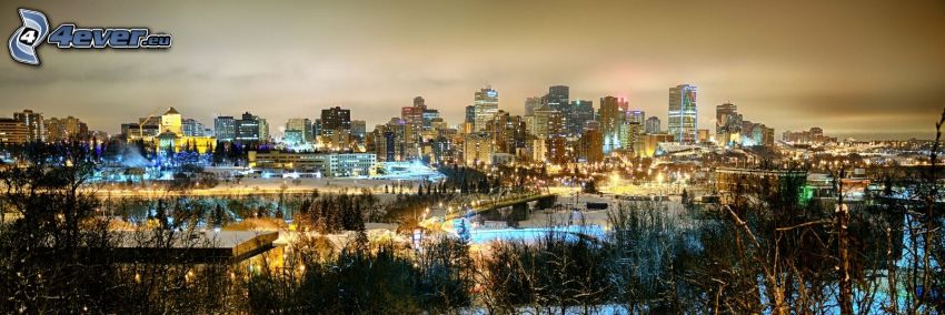 Edmonton, mrakodrapy, večerné mesto, panoráma