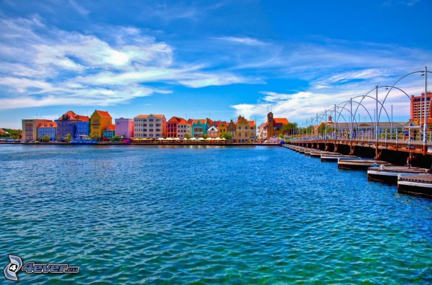 farebné domy, prístav, Curaçao