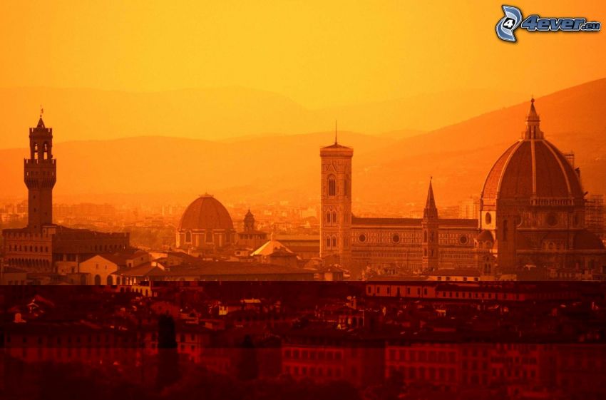 Florencia, oranžový západ slnka