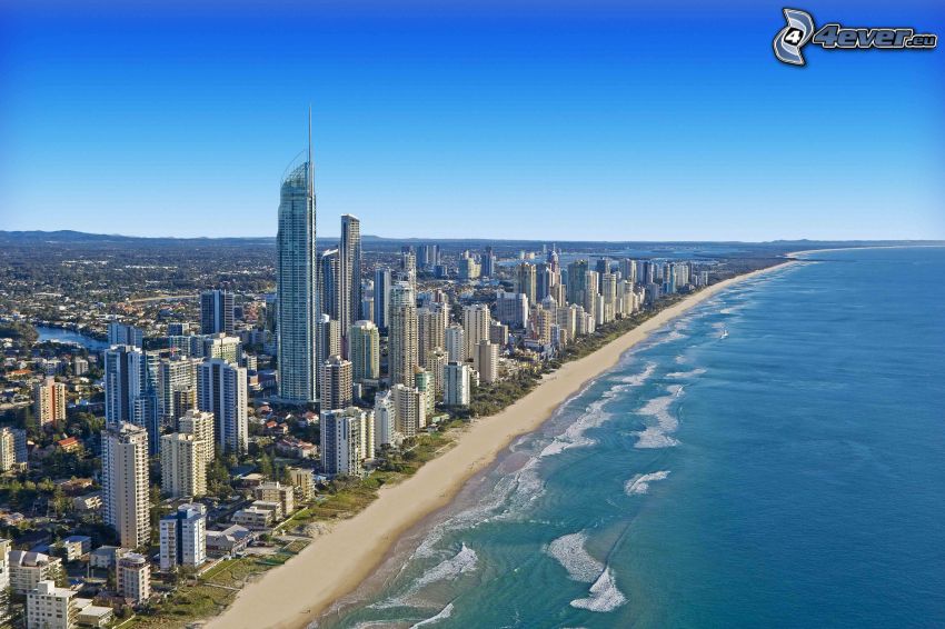 Gold Coast, mrakodrapy, piesočná pláž, more
