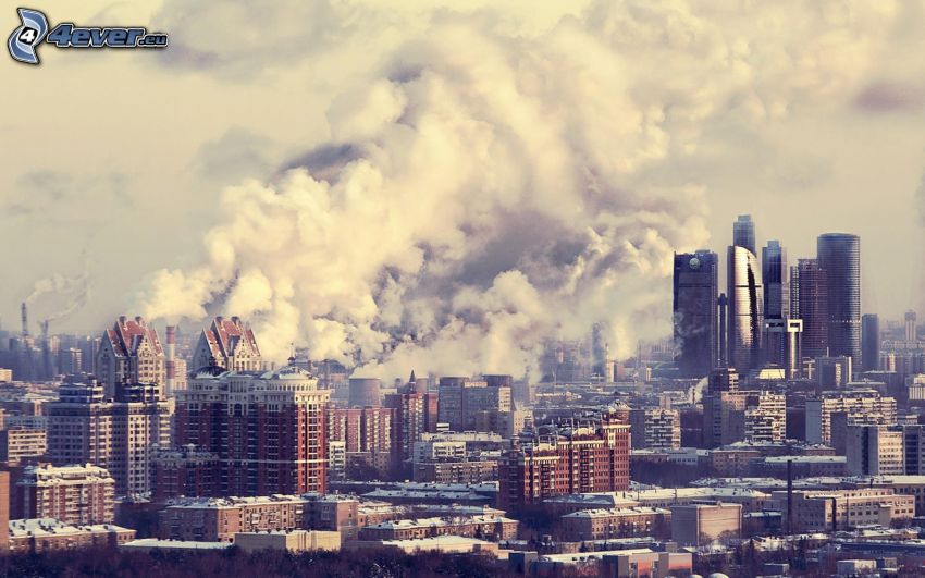 Moskva, dym, továreň