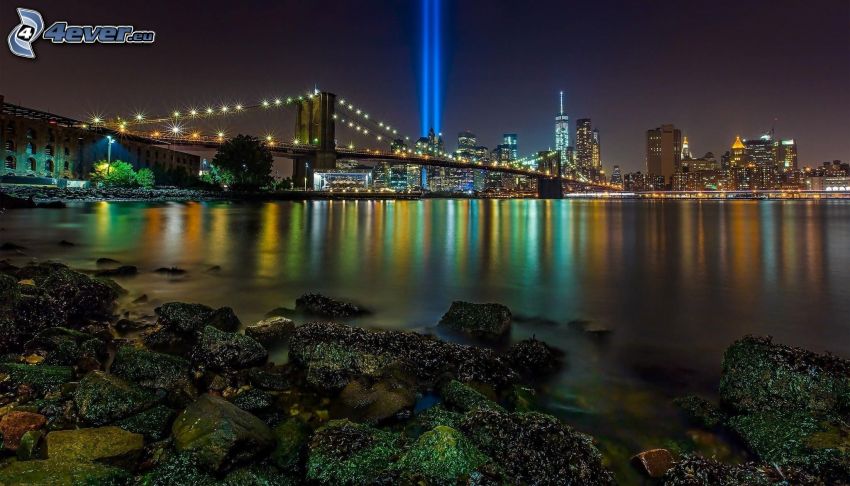nočný New York, Brooklyn Bridge, Manhattan