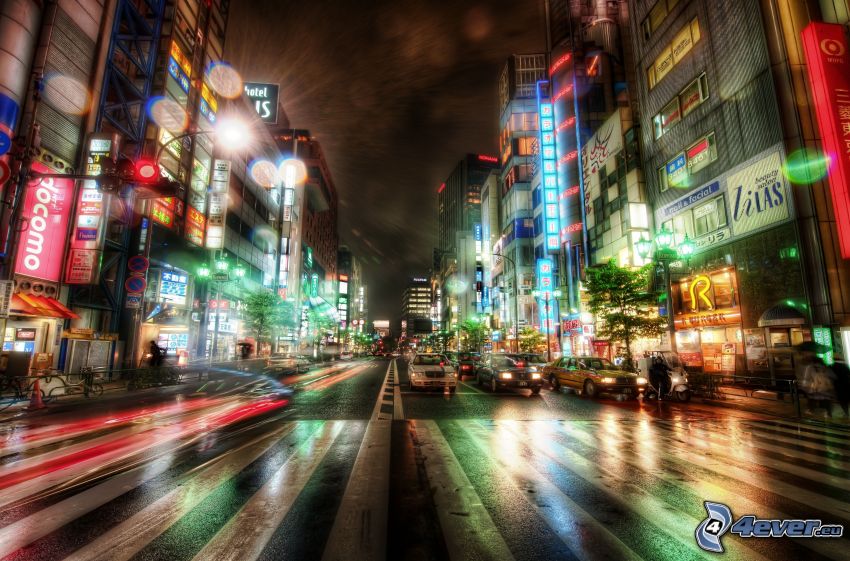 Tokio, ulica, nočné mesto, HDR