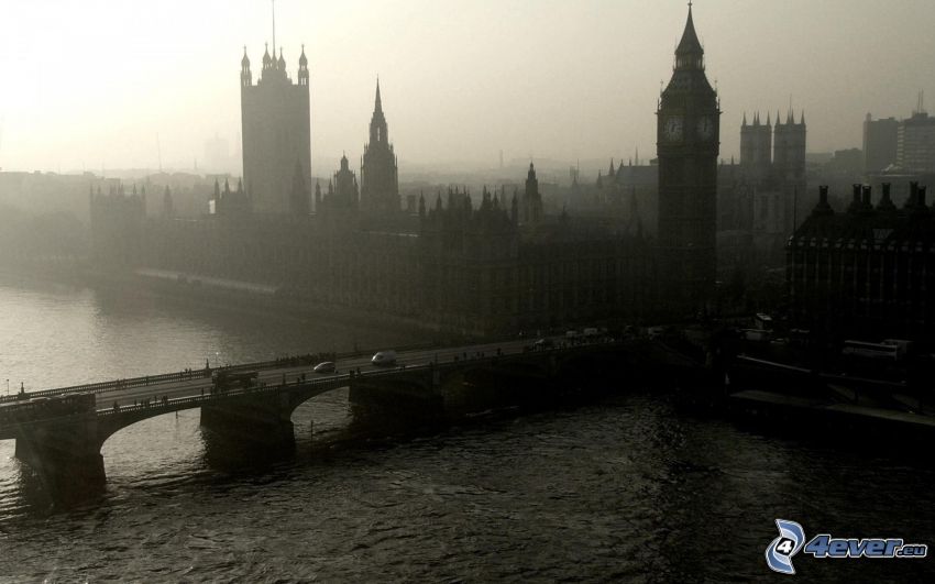Westminsterský palác, britský parlament, Big Ben, Londýn, most, Temža
