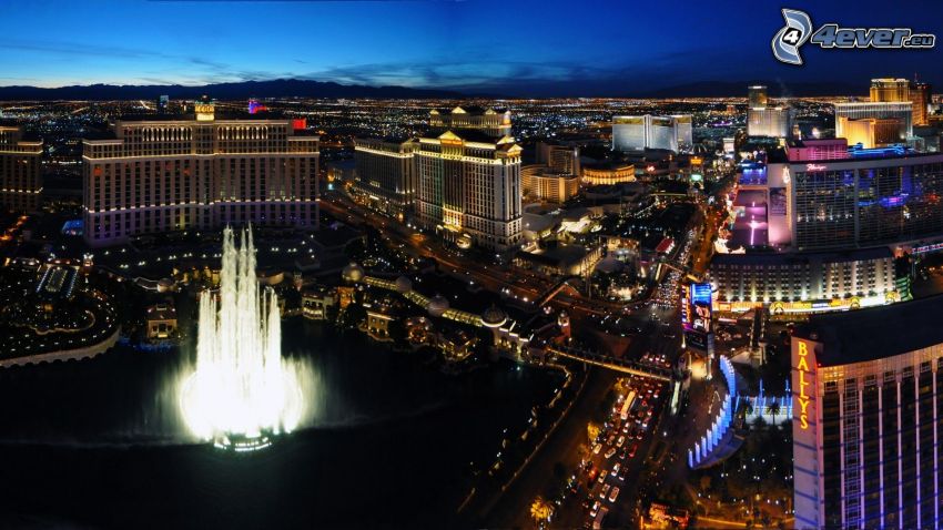 Las Vegas, fontána, nočné mesto