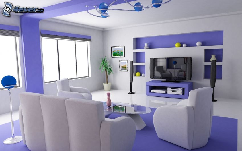 obývačka, gauč, televízor