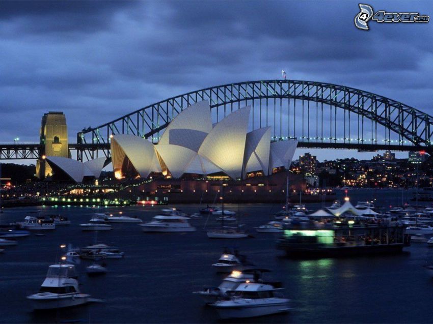 Sydney Opera House, Sydney Harbour Bridge, Austrália, mesto, jachty
