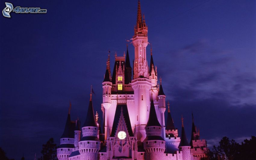 zámok, Disneyland, Florida, USA, večer