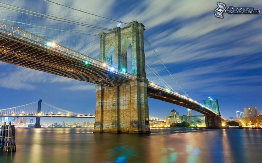 Brooklyn Bridge, most, večer, HDR