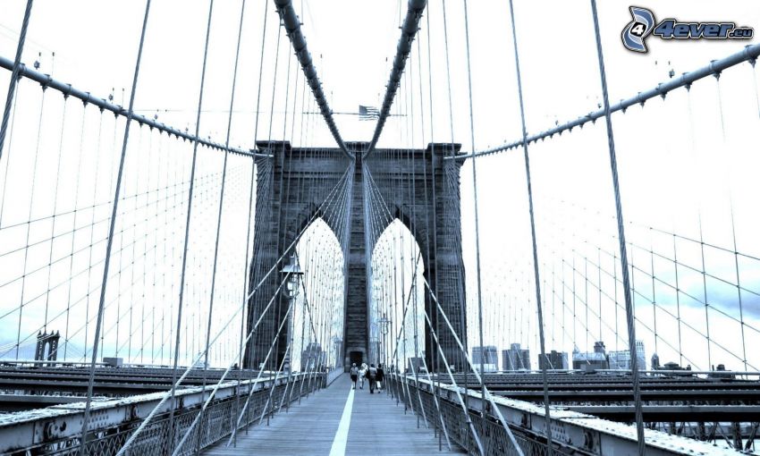 Brooklyn Bridge, peší most, čiernobiele