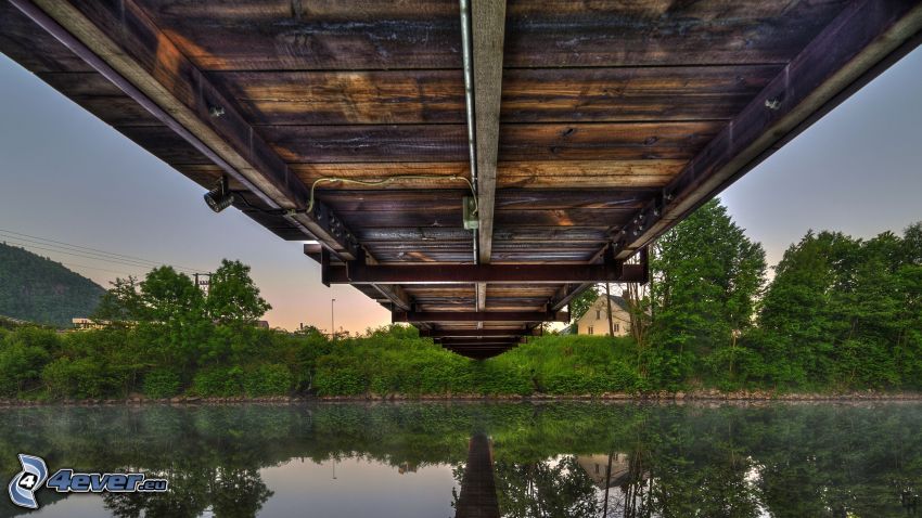 drevený most, rieka, HDR