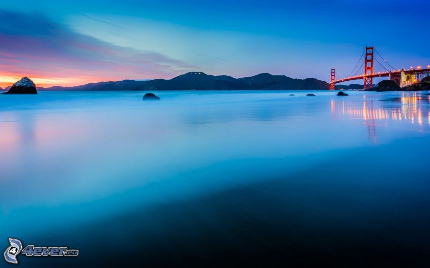 San Francisco, Golden Gate, záliv, po západe slnka